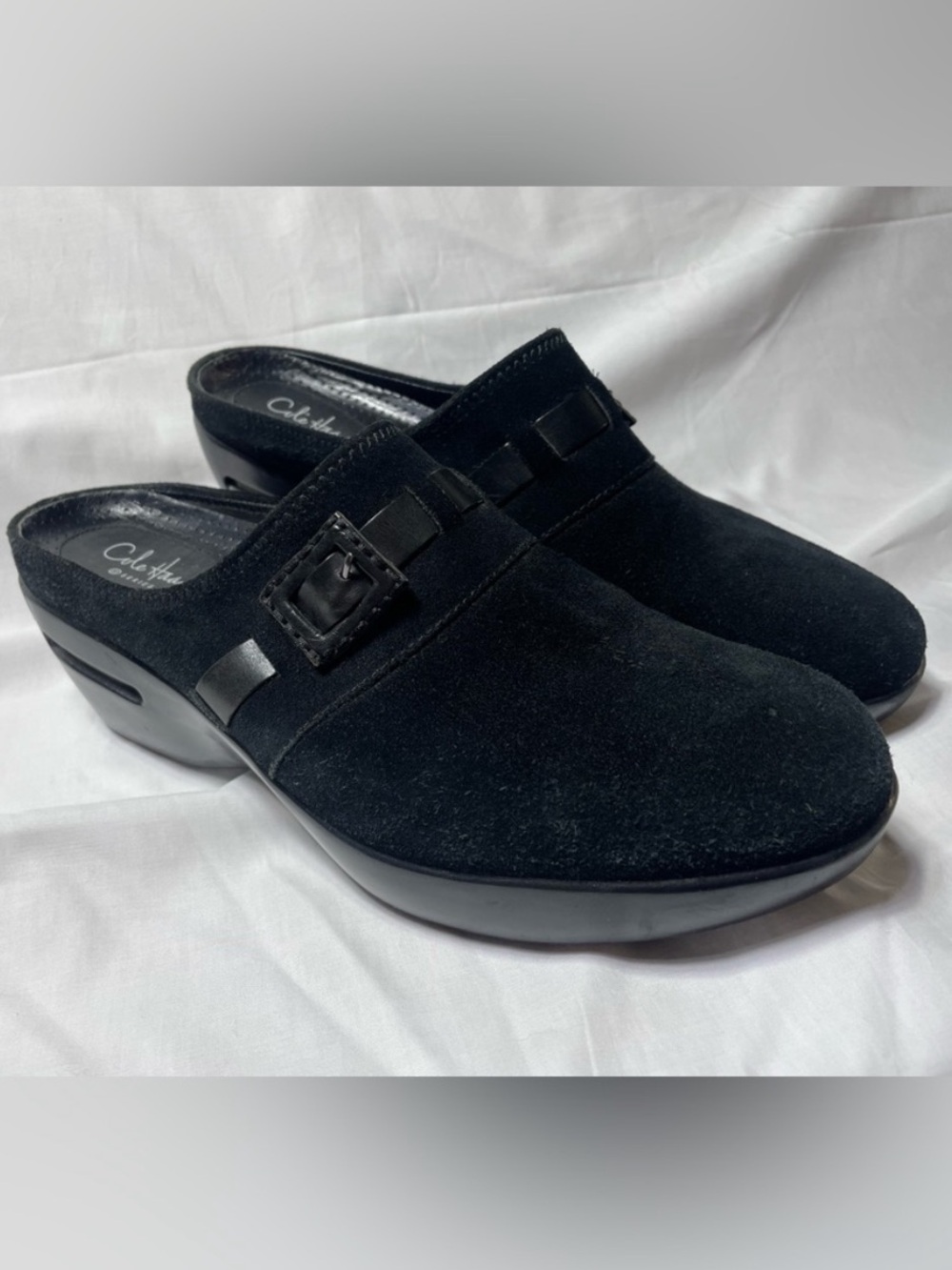 Cole Haan G Series Black Suede Wedge Mules Clogs Nike Air Comfort size 9
